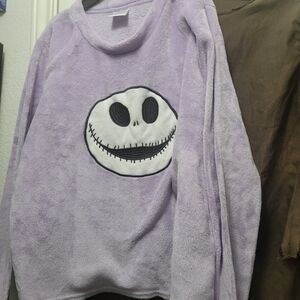 Disney Jack Skellington Nightmare Sweater Fuzzy Sleep Shirt Lavendar Purple XL